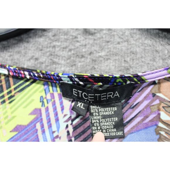 Etcetera XL Top Cowl Neck Long Sleeve Side Zip Multicolor Abstract Stretch - Picture 3 of 5